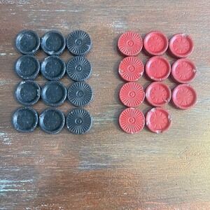 Vintage Checker Set 23 Ceramic Chalk Ship Red Black RARE